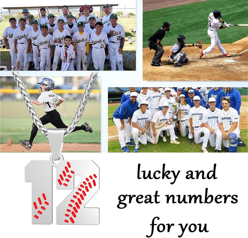 Wikavanli Personalized Baseball Jersey Number 00-99 Necklace - Stainless Steel Baseball Chain Pendant Necklace - Team Jewelry Gift for Boys, Girls, Men, Women - Image 3